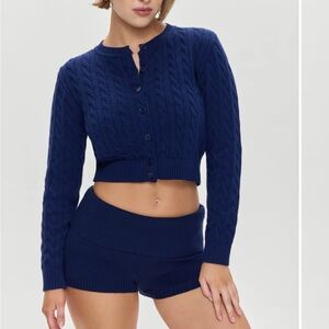SET!! Frankie's Bikinis Navy Cable Knit Cardigan and Short Set